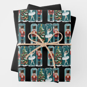 Nutcracker Christmas Ballet Holiday Scene Wrapping Paper Sheet