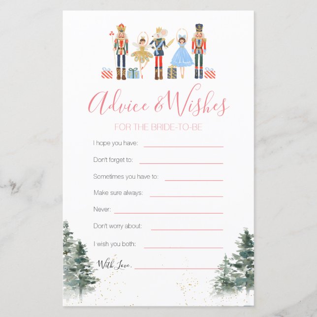 Nutcracker Christmas Bridal Shower Advice Wishes (Front)