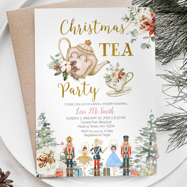 Nutcracker Christmas Bridal Shower Tea Party Invitation (Creator Uploaded)