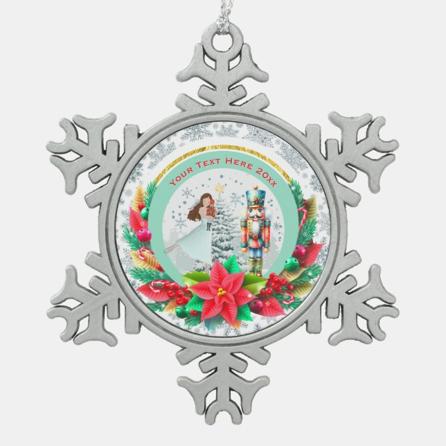 Nutcracker Christmas, Family Holiday Keepsake Gift Snowflake Pewter Christmas Ornament (Front)