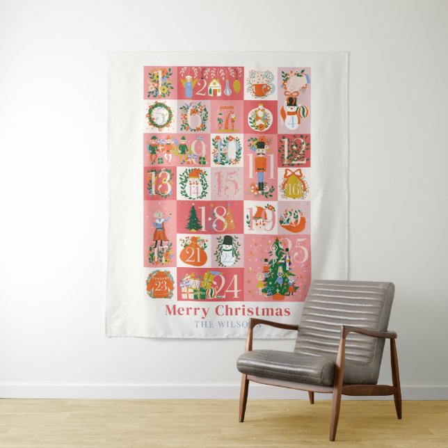 Nutcracker Christmas Holiday Pink Advent Calendar Tapestry (In Situ)