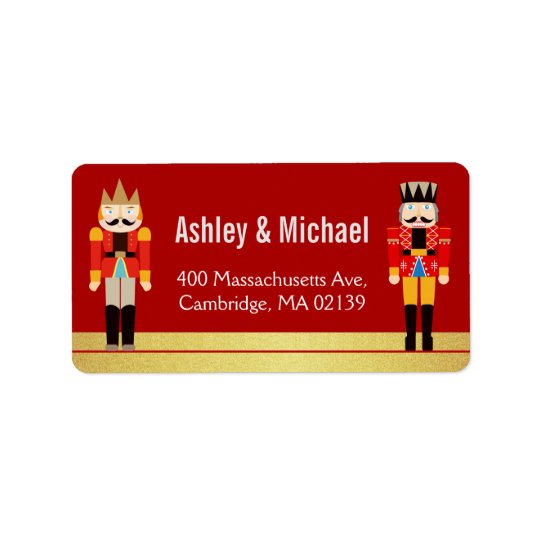 Nutcracker Christmas Holiday Red Gold Glitter Address Label