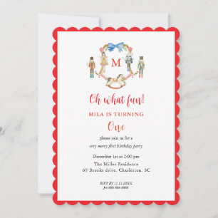 Nutcracker Christmas Monogram 1st Birthday  Invitation