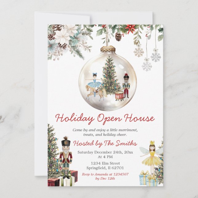 Nutcracker Christmas Ornament Holiday Open House Invitation (Front)