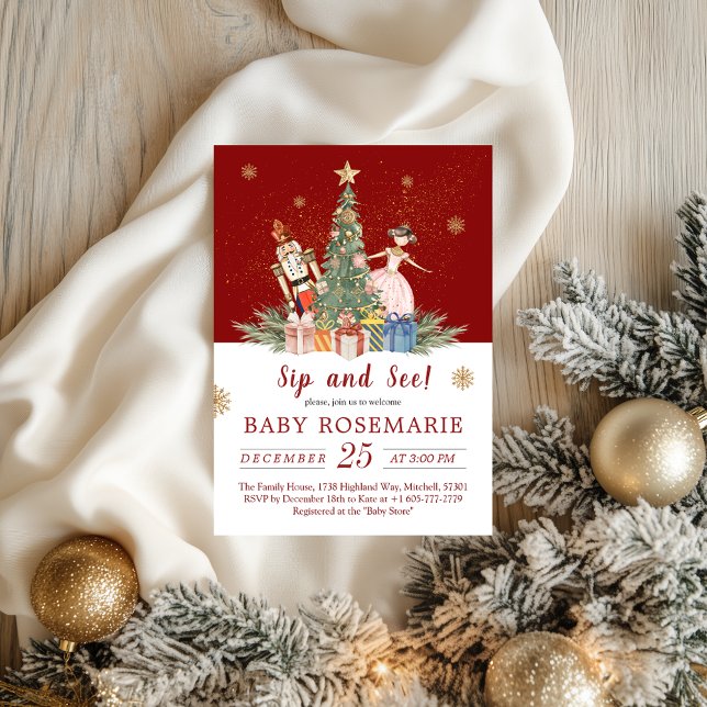 Nutcracker Christmas Party Baby Shower Sip and See Invitation (Nutcracker Christmas Party Baby Shower Sip and See Invitation)