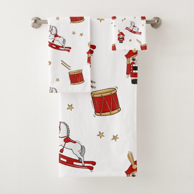Nutcracker Christmas pattern Bath Towel Set (Insitu)