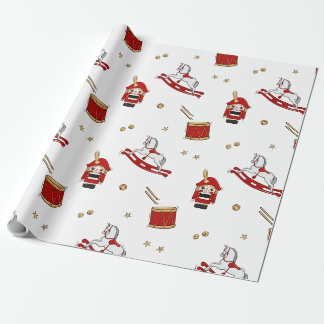 Nutcracker Christmas pattern Wrapping Paper (Unrolled)