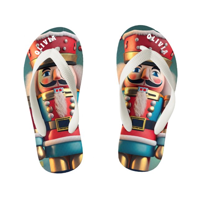 Nutcracker Christmas Personalised Kid's Flip Flops (Footbed)