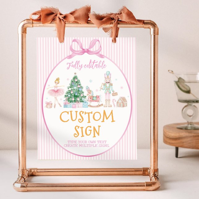 Nutcracker Christmas Pink Bow Birthday Custom Sign (Creator Uploaded)