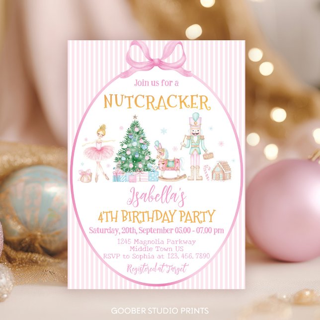 Nutcracker Christmas Pink Girl Birthday Party Invitation (Creator Uploaded)