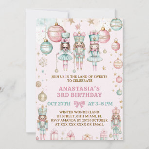 Nutcracker Christmas Pink Wonderland 3rd Birthday  Invitation