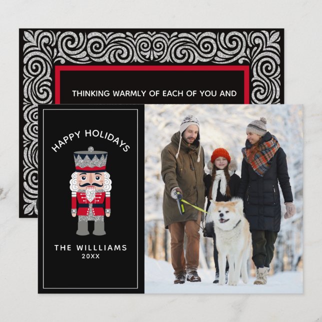 Nutcracker Christmas Red Black Elegant Photo Card (Front/Back)