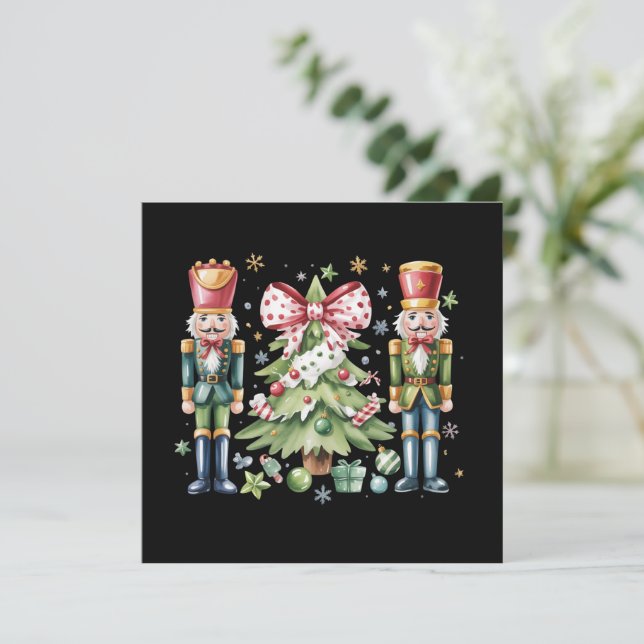 Nutcracker Christmas Tree Bow Holiday Gift Card (Standing Front)