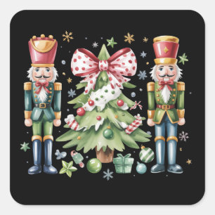 Nutcracker Christmas Tree Bow Holiday Gift Square Sticker