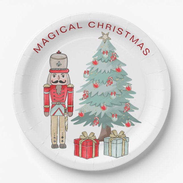 Nutcracker, Christmas tree & presents Paper Plate (Front)