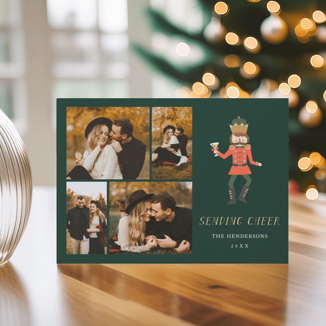 Nutcracker Cocktail "Sending Cheer" Photo Collage Holiday Card (Creator Uploaded)