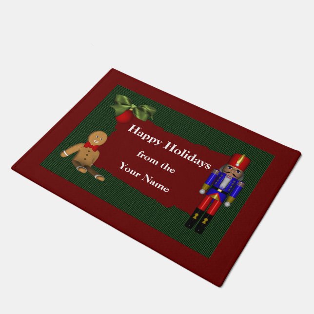 Nutcracker Cookie Christmas Holiday Personalised Doormat (Angled)