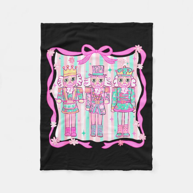 Nutcracker Coquette Nk Bow Xmas Holiday Merry Chri Fleece Blanket (Front)