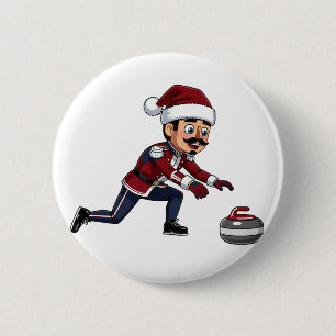 Nutcracker Curling Player Holiday Winter Sports 6 Cm Round Badge