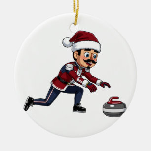  Nutcracker Curling Player Holiday Winter Sports  Ceramic Tree Decoration