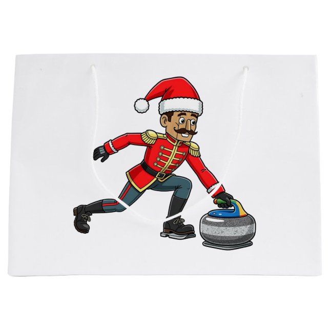  Nutcracker Curling Player Holiday Winter Sports   Large Gift Bag (Front)