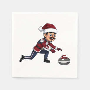 Nutcracker Curling Player Holiday Winter Sports Napkin