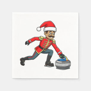 Nutcracker Curling Player Holiday Winter Sports Napkin