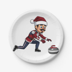 Nutcracker Curling Player Holiday Winter Sports Paper Plate