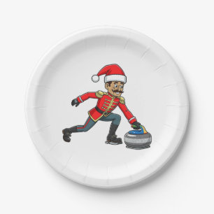 Nutcracker Curling Player Holiday Winter Sports Paper Plate