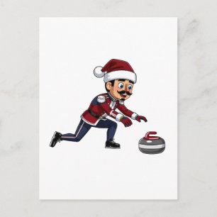Nutcracker Curling Player Holiday Winter Sports Postcard