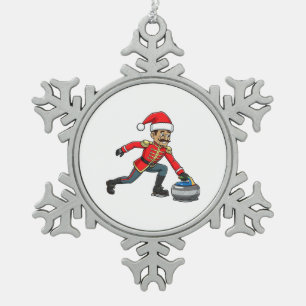  Nutcracker Curling Player Holiday Winter Sports   Snowflake Pewter Christmas Ornament