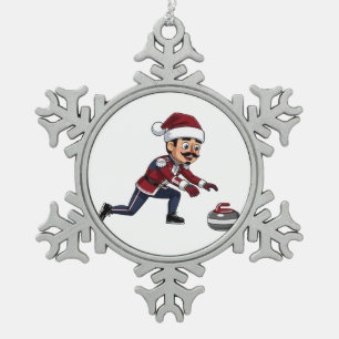  Nutcracker Curling Player Holiday Winter Sports  Snowflake Pewter Christmas Ornament
