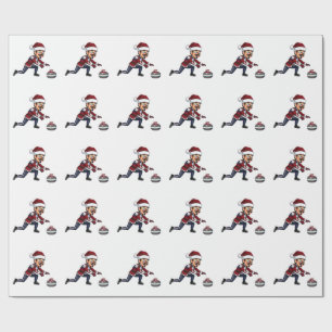 Nutcracker Curling Player Holiday Winter Sports Wrapping Paper