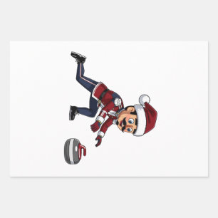 Nutcracker Curling Player Holiday Winter Sports Wrapping Paper Sheet