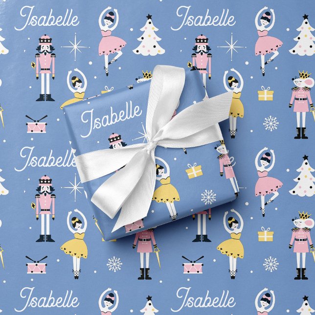 Nutcracker Custom Name Blue Christmas Wrapping Paper Sheet (Creator Uploaded)
