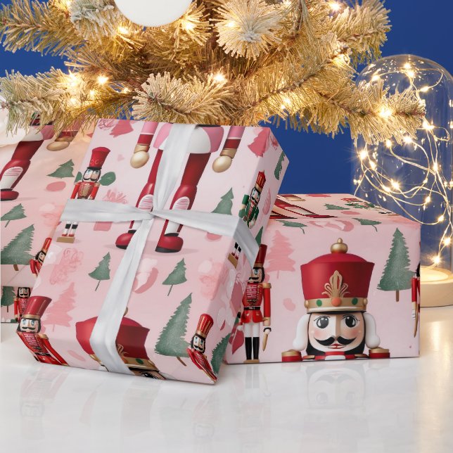 Nutcracker Cute Pink Green Red Christmas Wrapping Paper (Holidays)