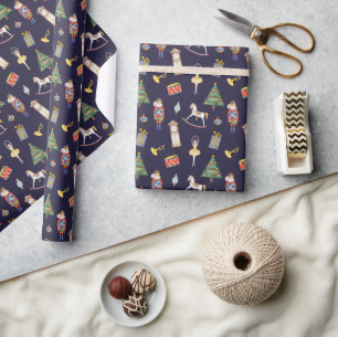 Nutcracker dark navy   purple christmas wrapping paper
