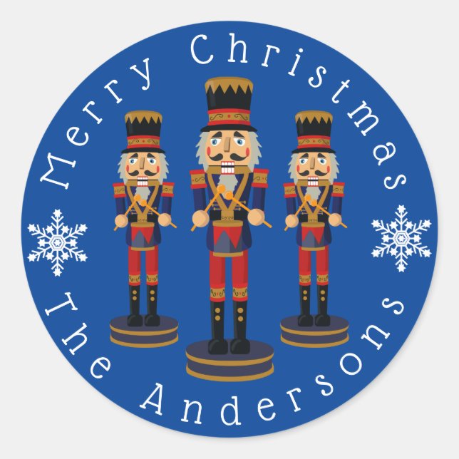Nutcracker Drummers Personalise Classic Round Sticker (Front)