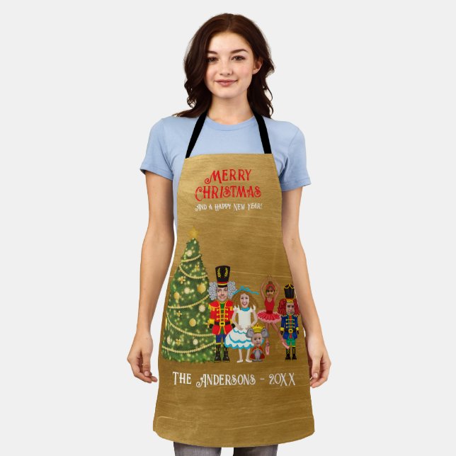 Nutcracker Family of Five Funny Merry Christmas  Apron (Worn)