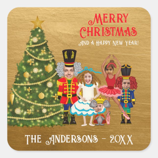 Nutcracker Family of Five Funny Merry Christmas  Square Sticker (Front)
