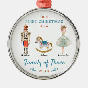 Nutcracker Family of Three First Christmas Metal Tree Decoration