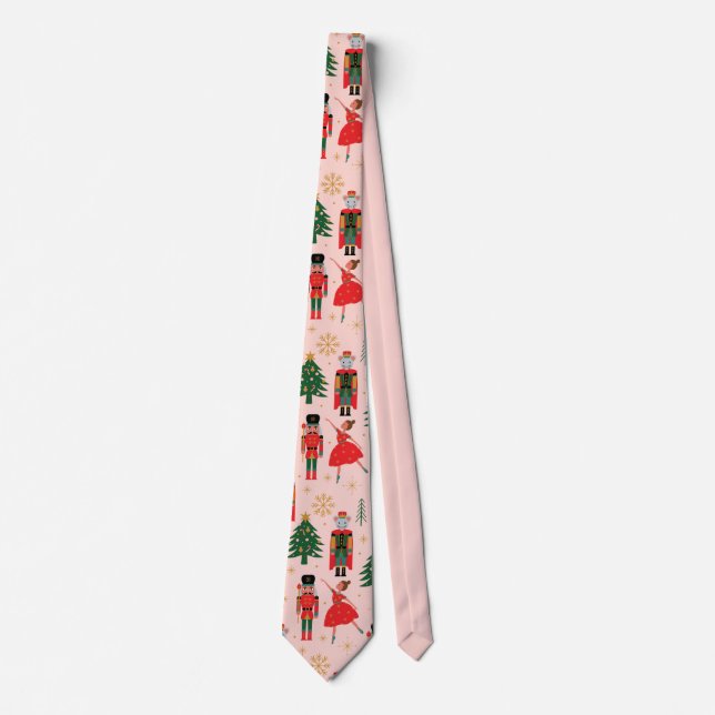 Nutcracker Funny Pink Christmas Tie (Front)