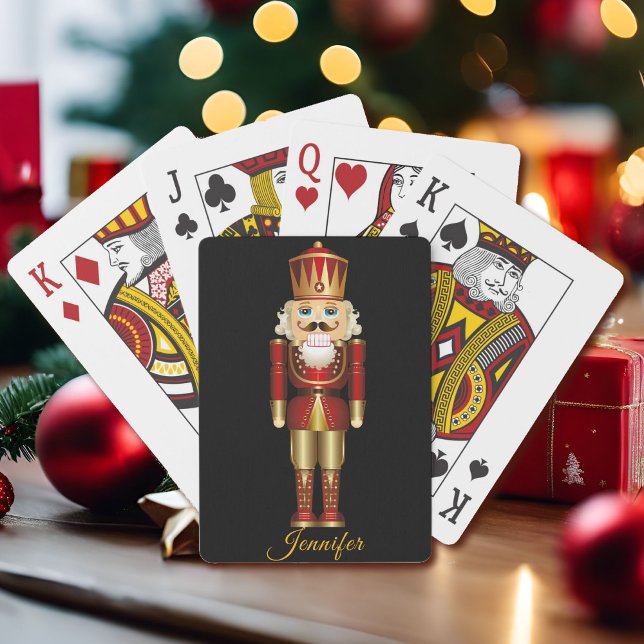 Nutcracker Gold Red Personalise Name Gift Playing Cards (Creator Uploaded)