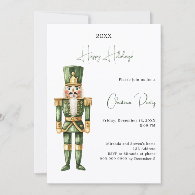 Nutcracker Green Minimalist Christmas Party Invitation (Front)