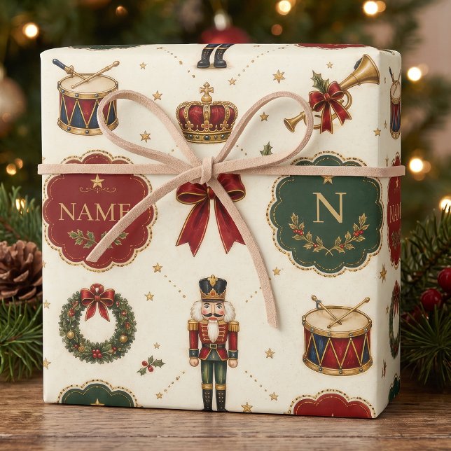 Nutcracker Heritage Christmas Custom Name  Wrapping Paper Sheet (Creator Uploaded)
