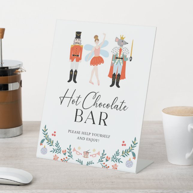 Nutcracker Hot Chocolate Bar Christmas Party Pedestal Sign (In SItu)