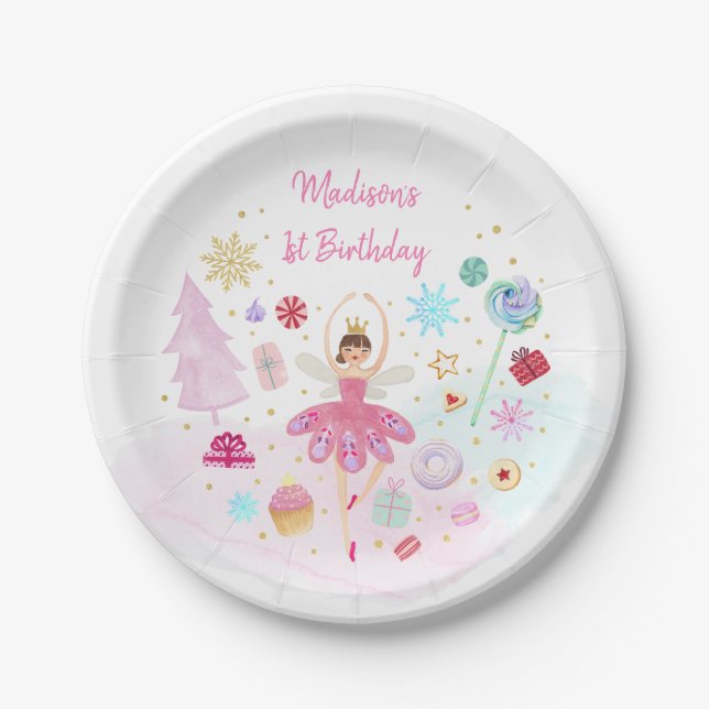 Nutcracker Land of Sweets Pink Gold Birthday Paper Plate (Front)