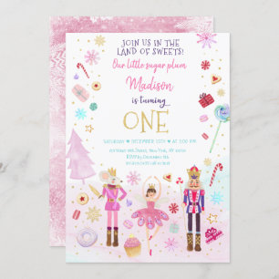 Nutcracker Land of Sweets Winter First Birthday Invitation