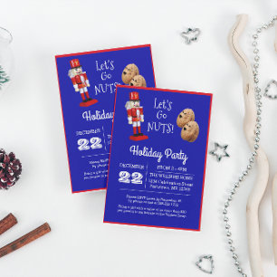 Nutcracker Let's Go Nuts Blue Small Holiday Invitation