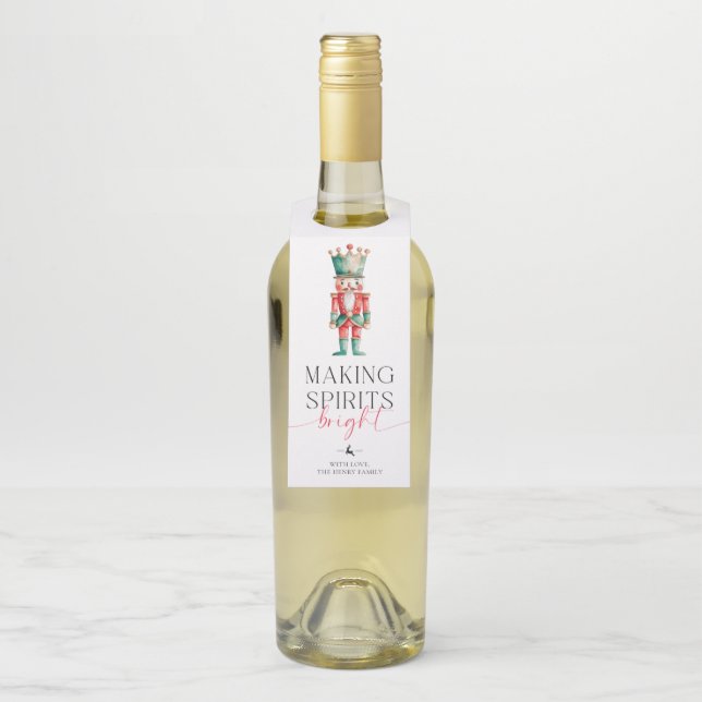 Nutcracker Making Spirits Bright Christmas Gift Bottle Tag (On Bottle)